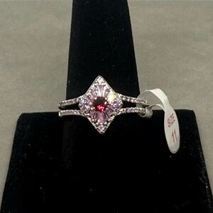 Bomb Party ring lab created ruby rhodium plated RBP3972